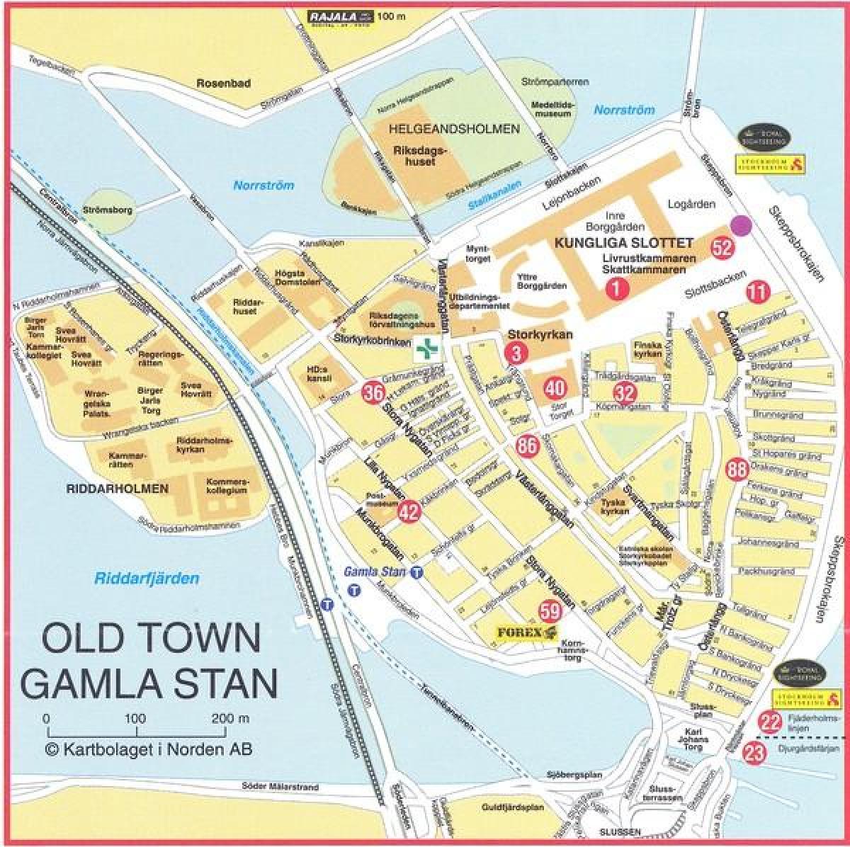 karta starog grada u Stockholmu, Švedska