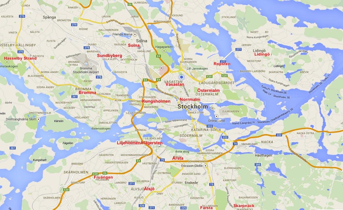 karte za Stockholm četvrtine