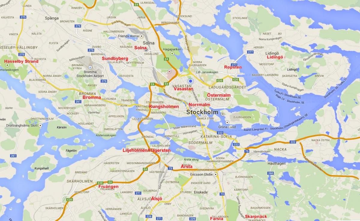 karte za Stockholm četvrtine